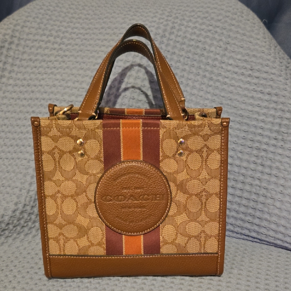 Coach Brown and Tan Signature Stripe Tote